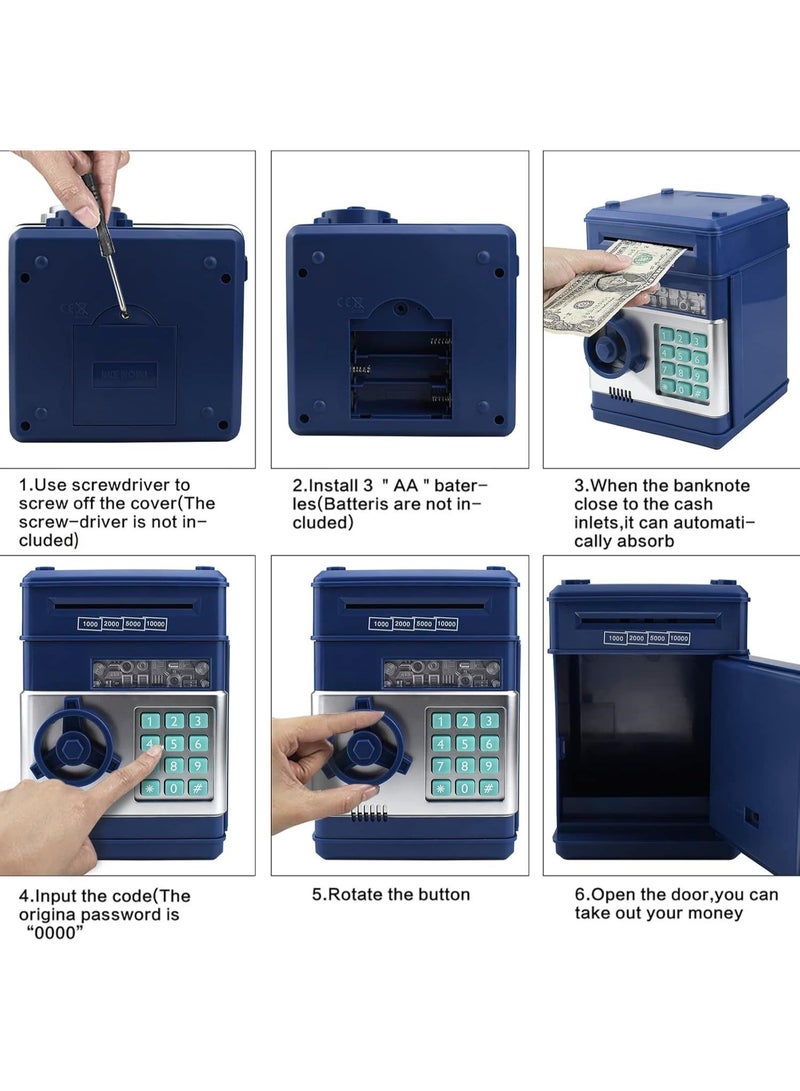 Electronic Piggy Bank with Code Lock | Mini ATM Money Saving Box for Kids | Password Cash & Coin Bank with Auto Money Scroll | Birthday Gift for Boys & Girls (Navy) - Image 2
